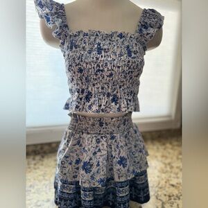 Indulge in style Floral Blue and White Two-Piece Set